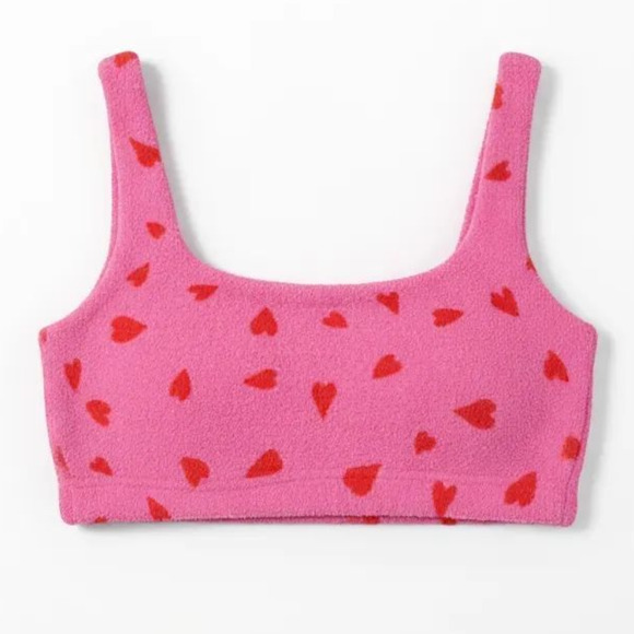 Yitty Pet Me Fuzzy Heart Crop Top Pink Fabletics Loungewear Sherpa Bra Red Large - Picture 1 of 11
